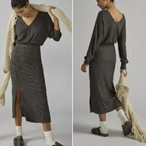 NEW Anthropologie Daily Practice Muted Black Barre Midi Knit Dress (S)
